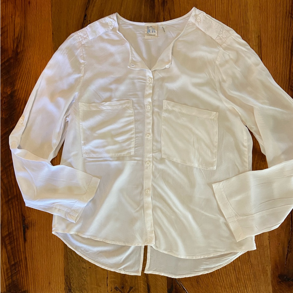 Anthropologie la Vi by Sam & Lavi Ivory Button Up Long Sleeve Shirt, Size Large